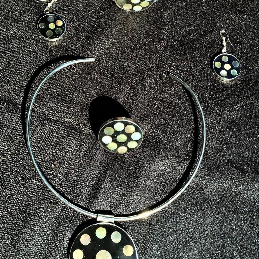 5 Piece Necklace Earring Bracelet Ring Set Abalone - Picture 5 of 8